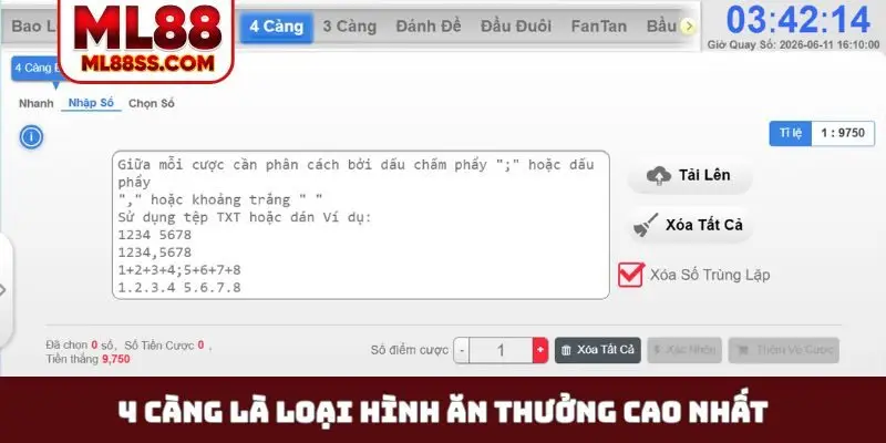4 càng là loại hình ăn thưởng cao nhất