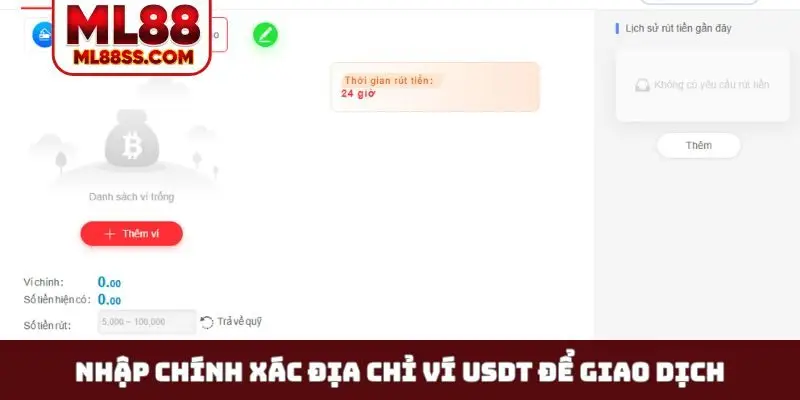 Nhập chính xác địa chỉ ví USDT để giao dịch