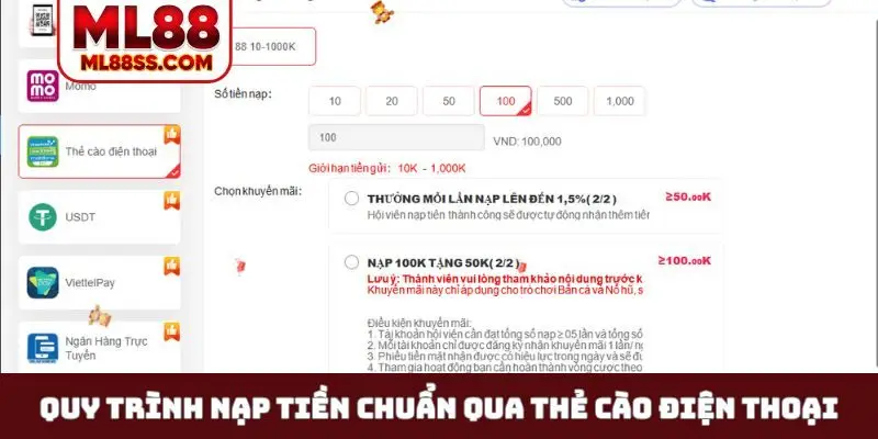 Quy trình nạp tiền chuẩn qua thẻ cào điện thoại